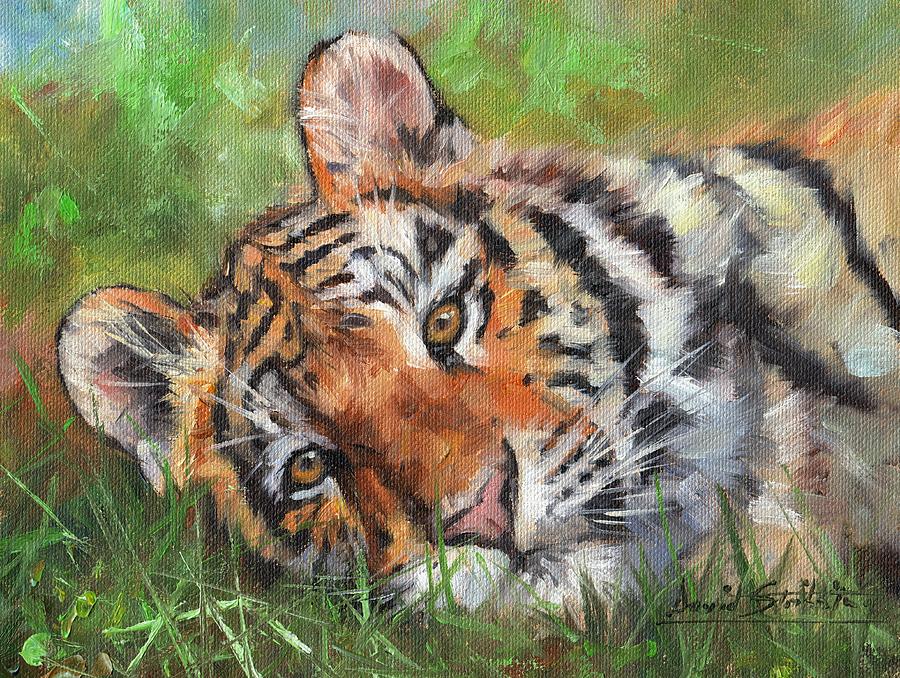 Amur Tiger Resting Painting by David Stribbling