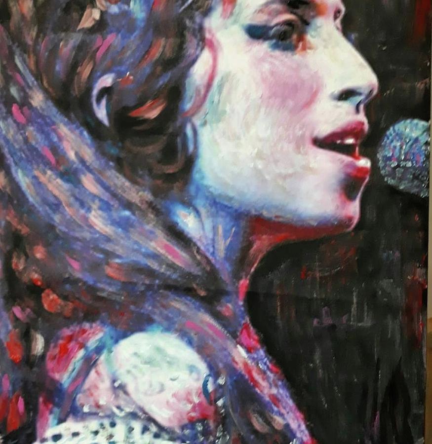 Amy in concert  Painting by Sam Shaker