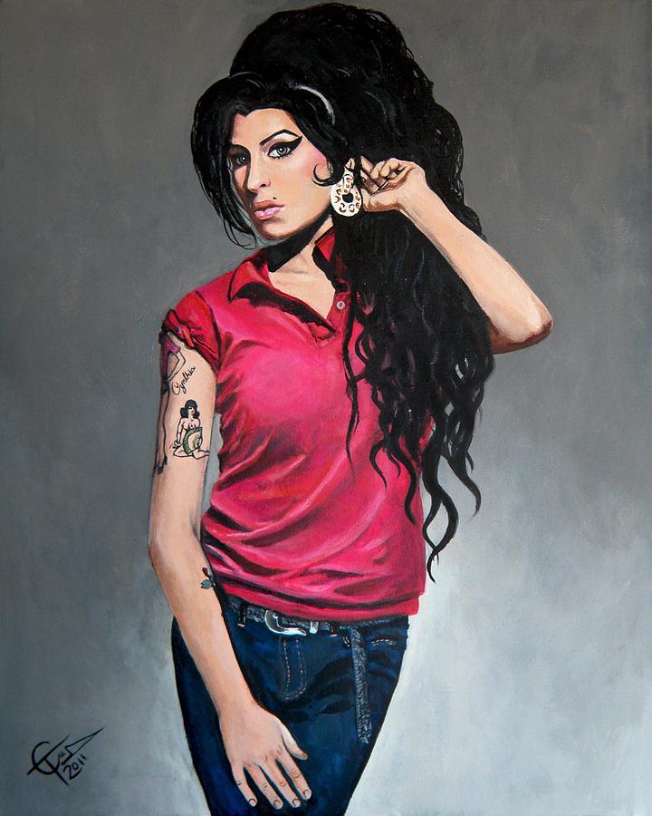Amy Winehouse Red Shirt Painting by Tom Carlton