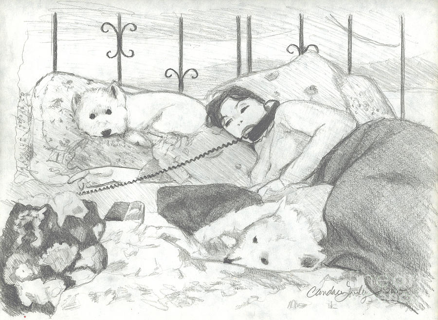 Amy with Dogs on Phone Painting by Candace Lovely
