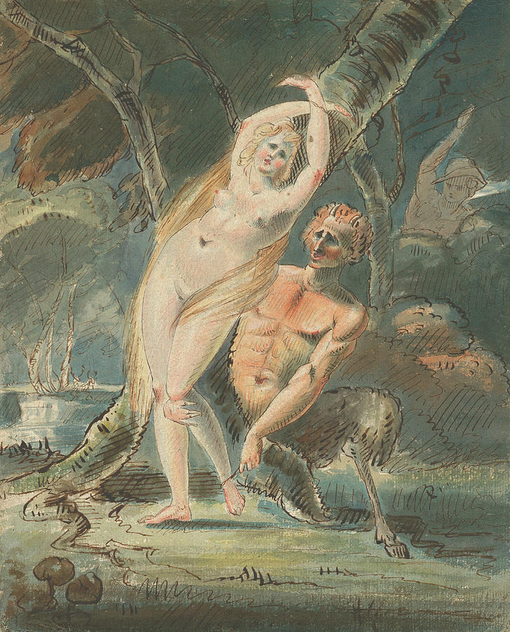 Amymone with a Lecherous Satyr Drawing by William Hamilton