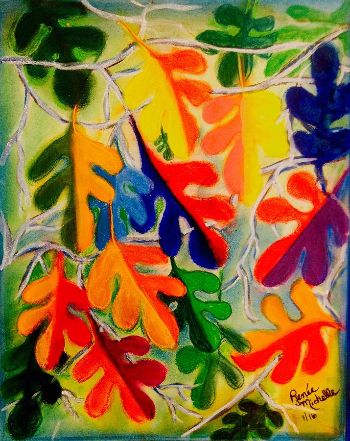 An Abstract of Autumn Oak Leaves Painting by Renee Michelle Wenker