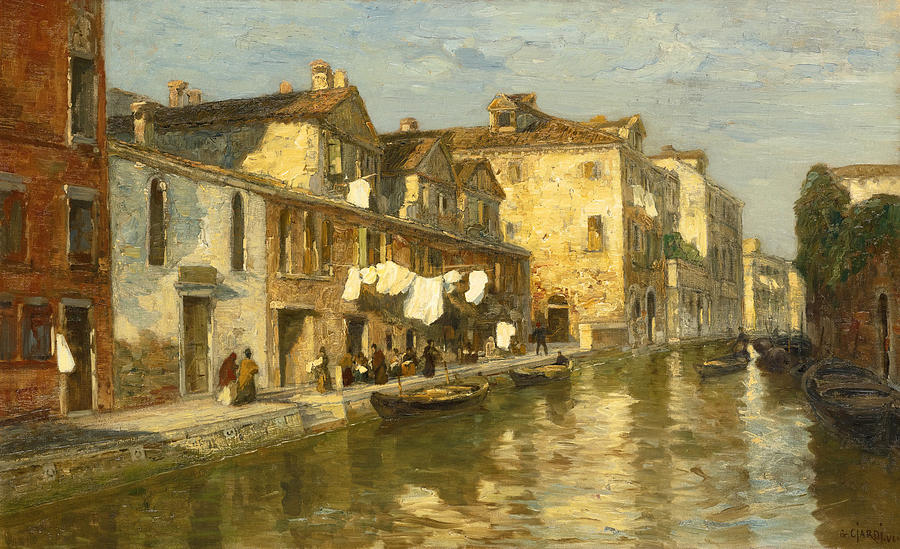 An Afternoon on a Venetian Canal Painting by Guglielmo Ciardi
