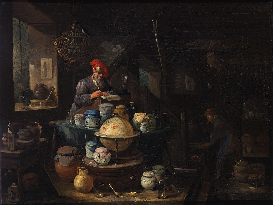 An Alchemist in His Study Painting by Egbert van Heemskerck
