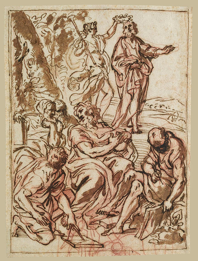 An allegorical Design with Fame crowning Homer Drawing by Carlo Maratta
