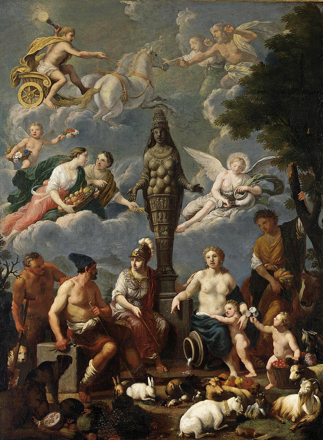 An Allegory of Fertility with the Statue of Artemis Painting by Johann Heiss and Studio