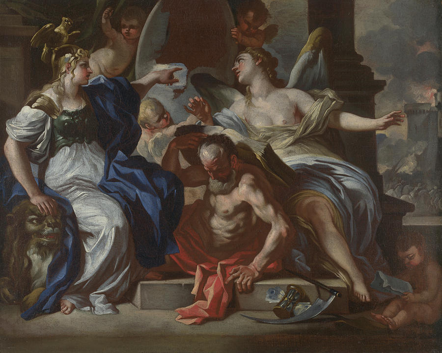 Minerva with Chronos and History Painting by Francesco Solimena