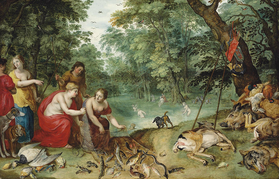 An Allegory of the Elements, earth, air and water Painting by Hendrick van Balen