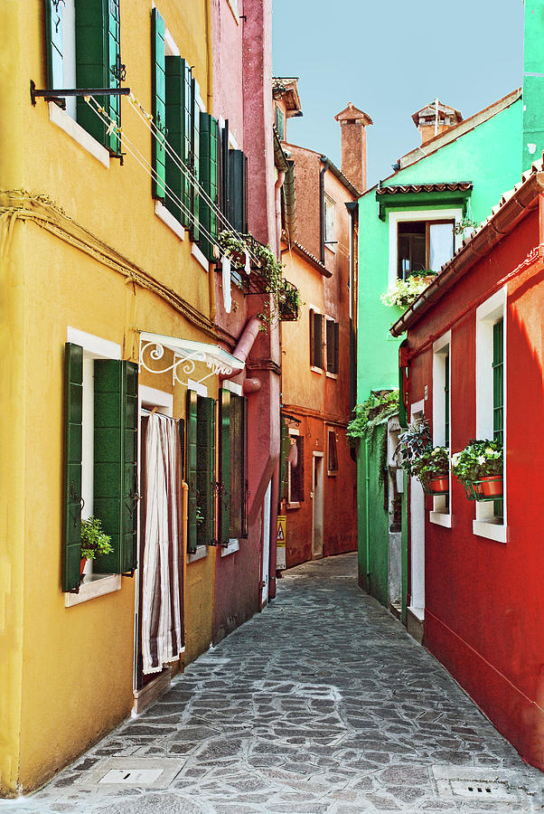 Shutters Photograph - An Alley in Burano by Elaine Walsh