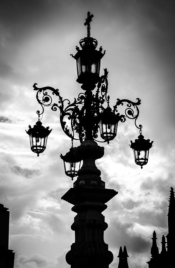 An Ancient Streetlight in Seville BW Photograph by AM FineArtPrints