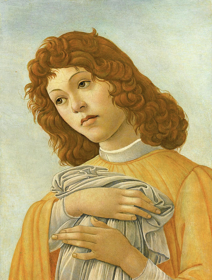 An Angel Head and Shoulders Painting by Sandro Botticelli