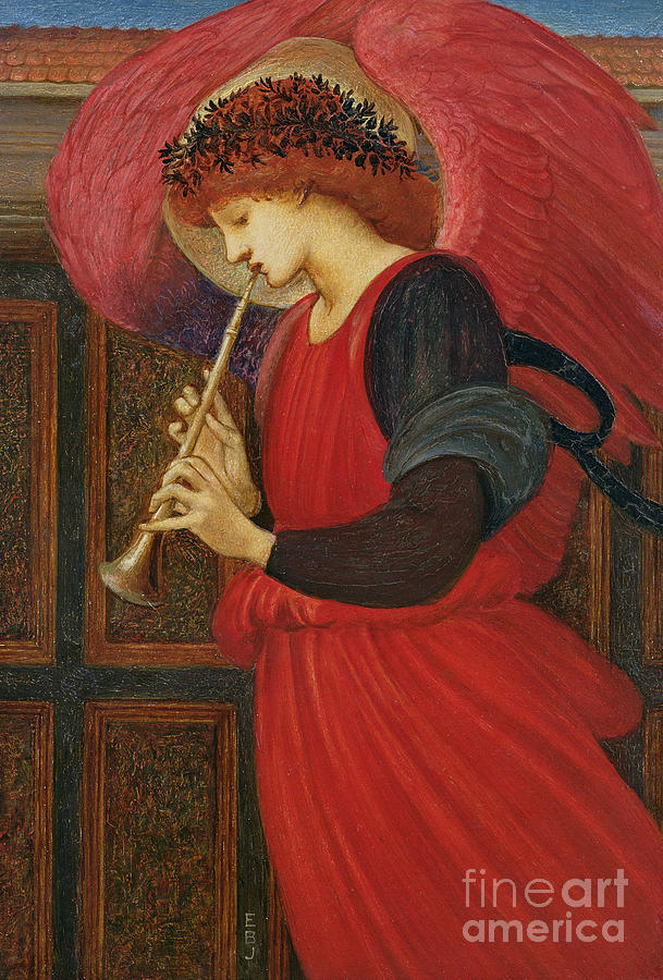 An Angel Playing a Flageolet Painting by Edward Burne-Jones