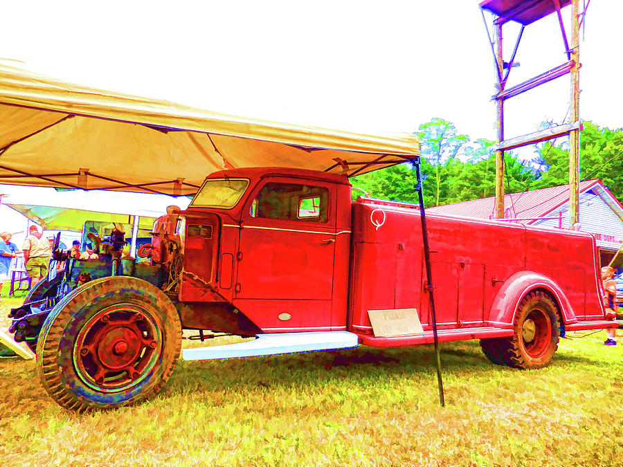 An antique fire department vehicle on display 1 Painting by Jeelan Clark