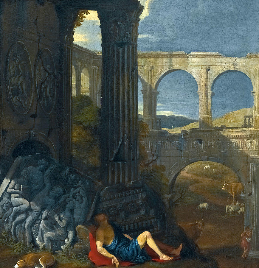 An architectural capriccio with ancient ruins Painting by Jean Lemaire
