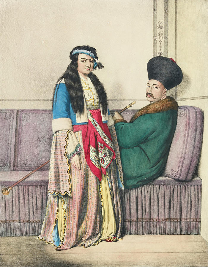 An Armenian nobleman and his wife. Duz Oglou family Drawing by Louis Dupre