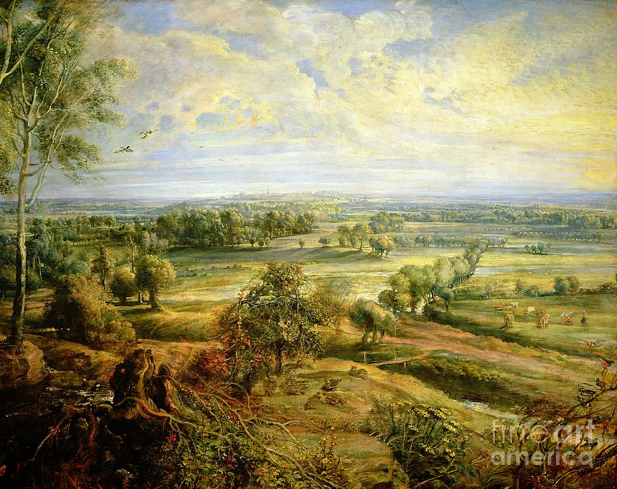 Landscape Painting - An Autumn Landscape with a view of Het Steen in the Early Morning by Rubens by Rubens