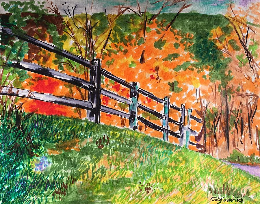 An Autumn Stroll in the Woods Painting by Judy Swerlick