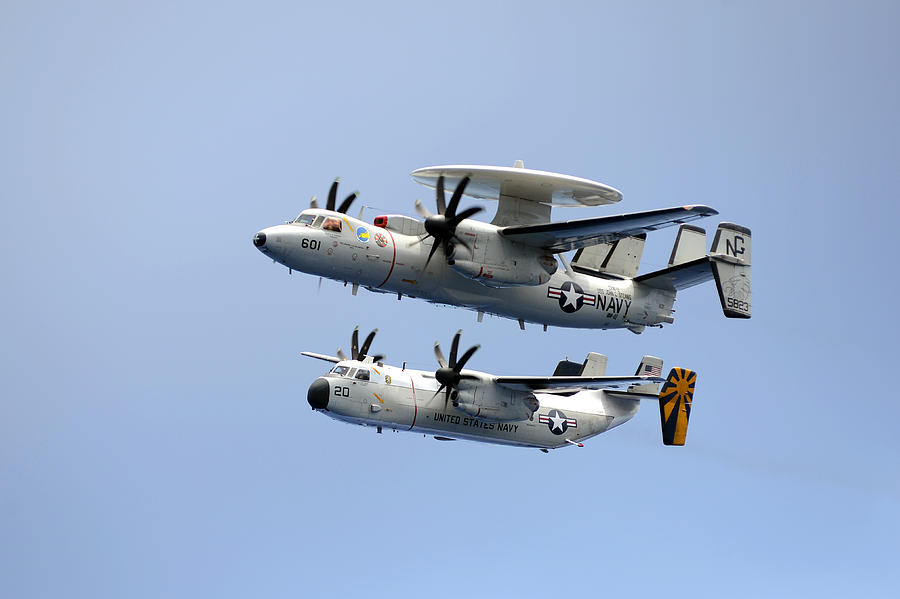 Chinfo Painting - An E-2C Hawkeye top and a C-2A Greyhound  US Navy by Celestial Images
