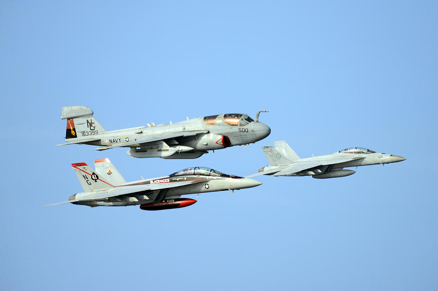 Chinfo Painting - An EA-6B Prowler and two F A-18F Super Hornets US Navy by Celestial Images