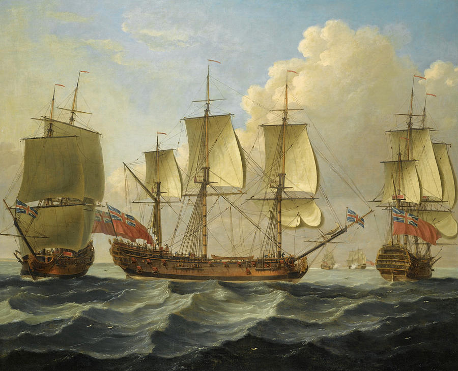 An East Indiaman in three Positions Painting by John Cleveley the Elder