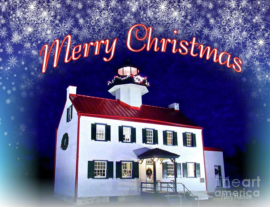 An East Point Lighthouse Merry Christmas  Mixed Media by Nancy Patterson