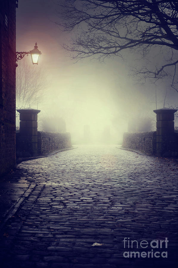 An Eerie Cobbled Road At Night In Winter Fog Photograph by Lee Avison