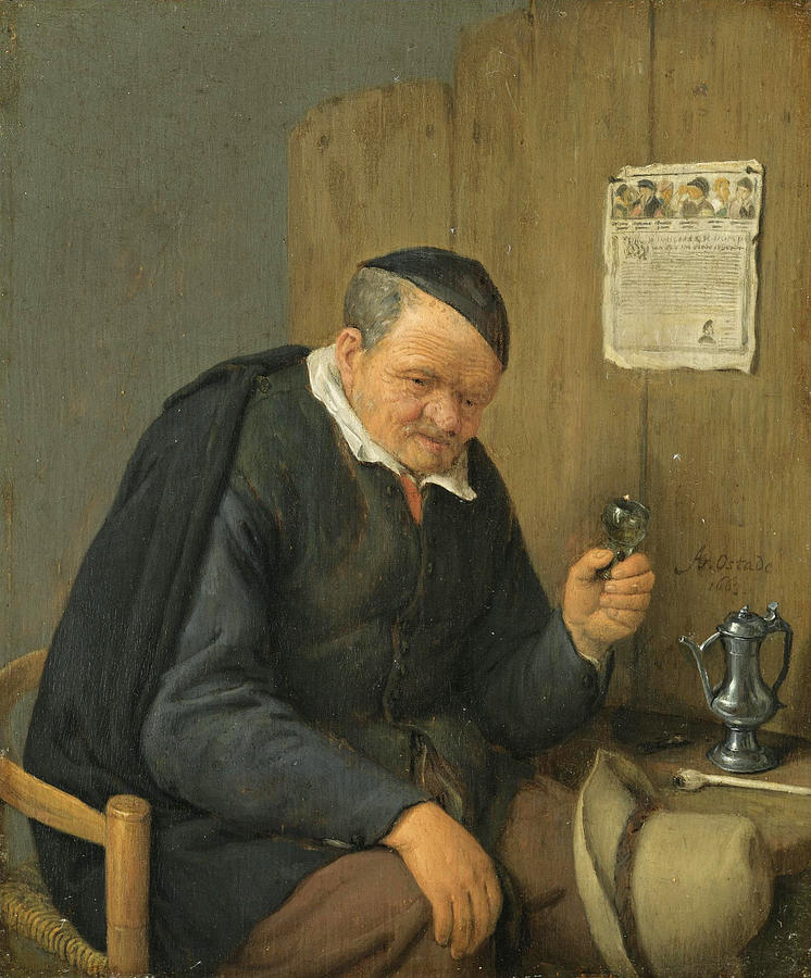 An Elderly Man Seated Holding a Wineglass Painting by Adriaen van Ostade