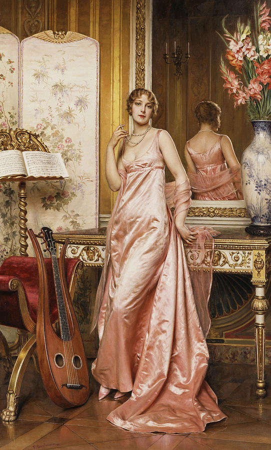 Flower Painting - An Elegant Lady in an Interior by Joseph Frederic Charles Soulacroix 