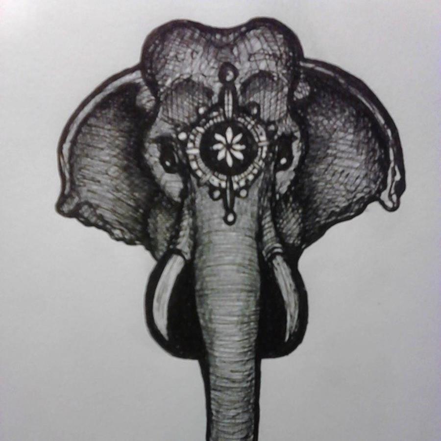 Sketch Photograph - An Elephant With A Mandala On Its Head by Richie Montgomery