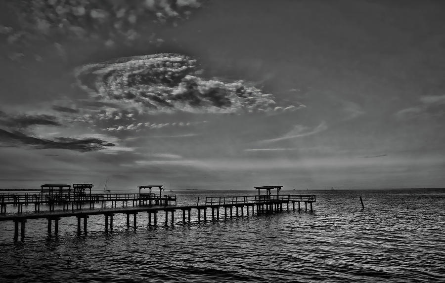 An Evening in Kemah Black and White Photograph by Judy Vincent