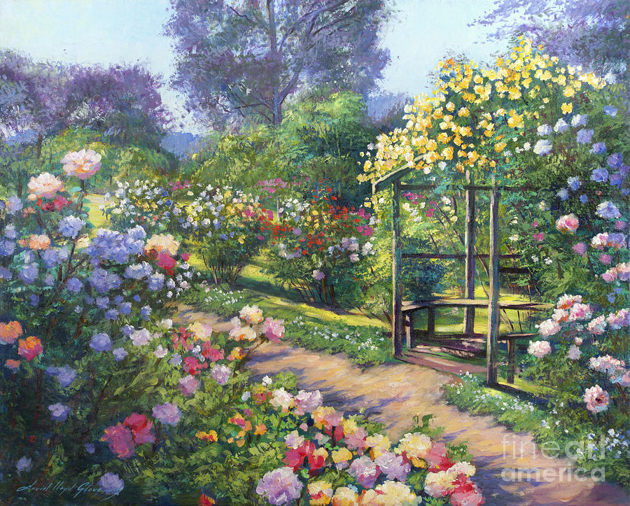 An Evening Rose Garden Painting By David Lloyd Glover