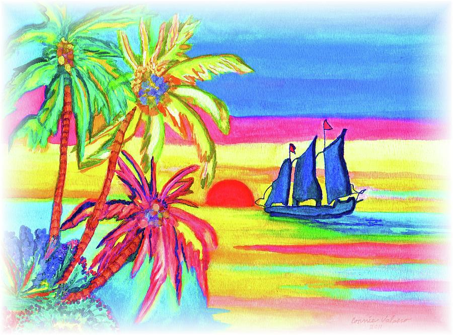 An Evening Sail At Sunset Painting by Connie Valasco
