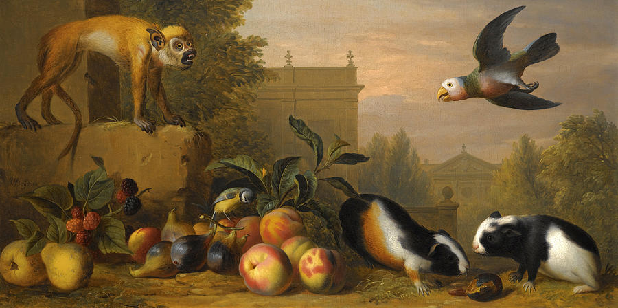 An extensive landscape with a capuchin squirrel monkey Painting by Jakob Bogdani
