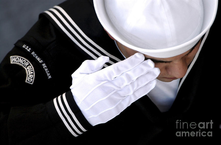Hat Photograph - An Honor Guard Member Renders A Salute by Stocktrek Images
