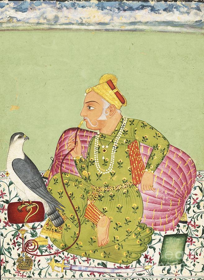 An Illustration Depicting Raja Sardar Singh Looking Beyond His Falcon Painting by Celestial Images