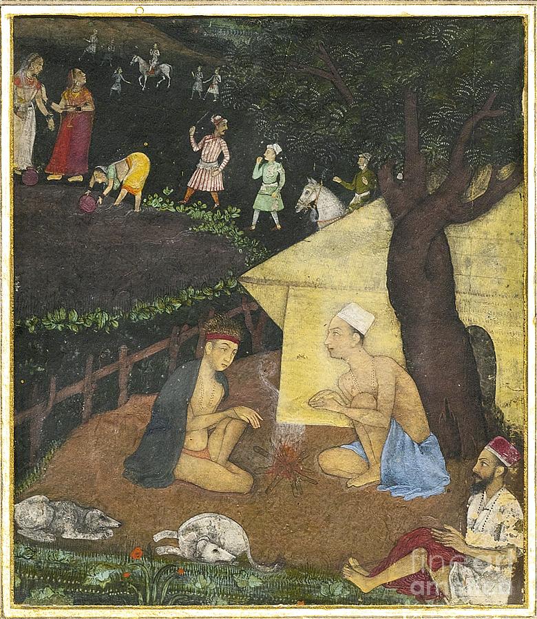 An Illustration Depicting Three Holy Men In Conversation At Night Painting by Celestial Images