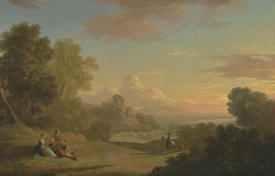An Imaginary Landscape with a Traveller and Figures Overlooking the Bay of Baiae Painting by Thomas Jones