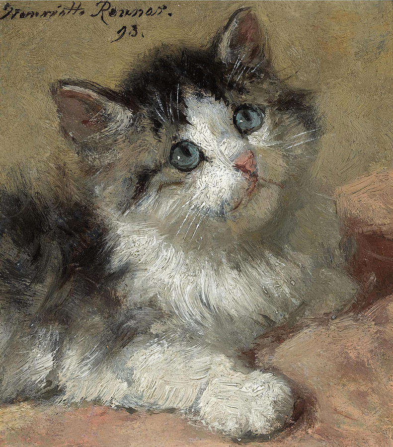 An inquisitive kitten Painting by Henriette Ronner-Knip