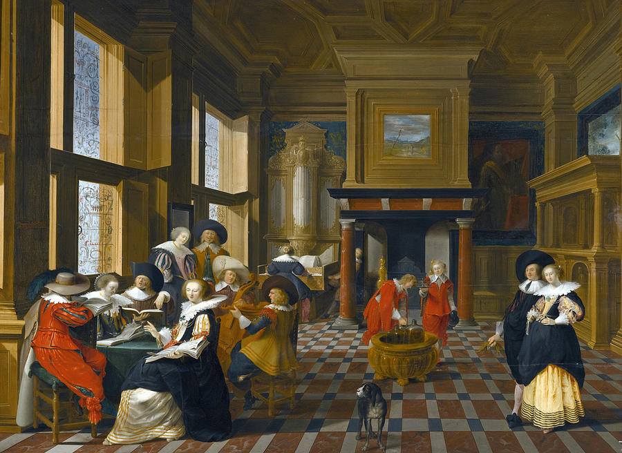 An Interior Scene with elegant Figures playing Music Painting by Dirck van Delen