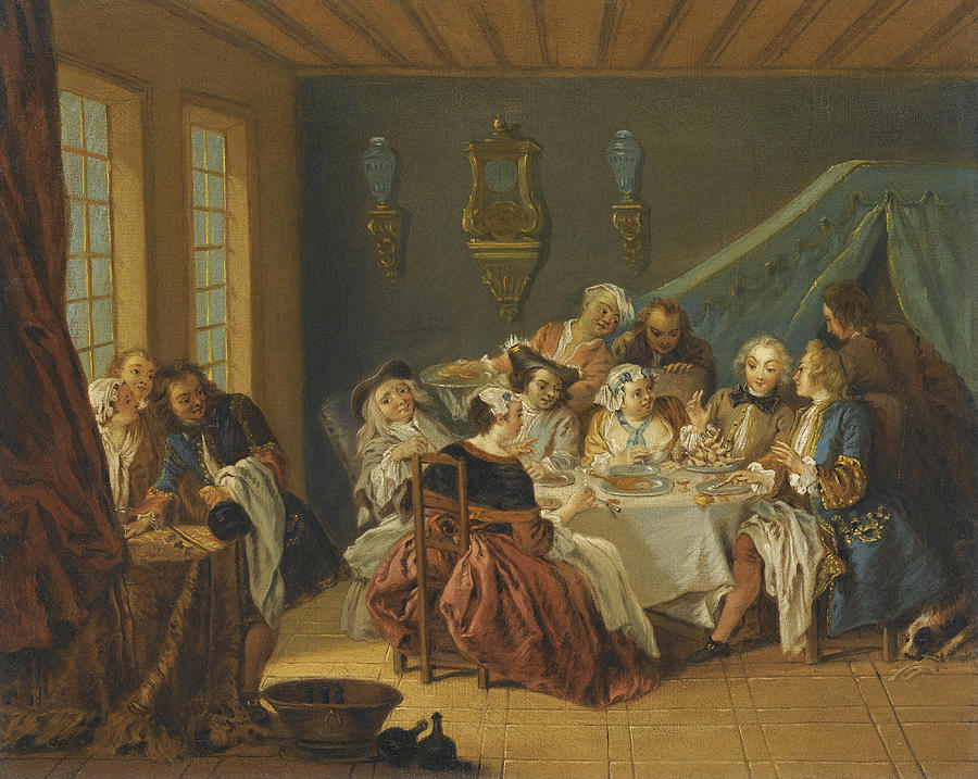 An Interior with elegant Figures Dining Painting by Follower of Jean-Baptiste Pater