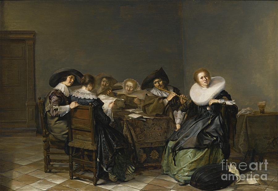 An Interior With Musicians Seated Around A Table Painting by MotionAge Designs