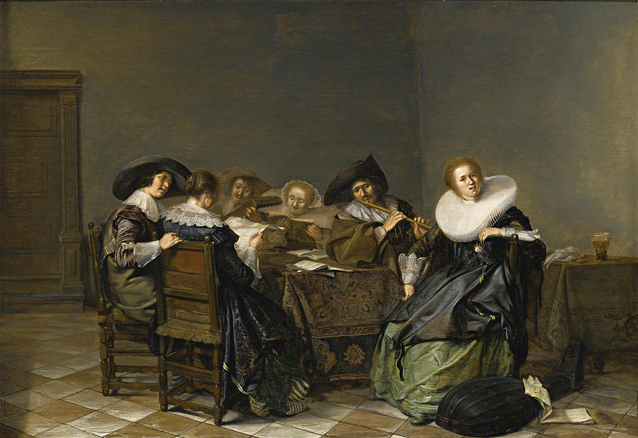 An Interior with Musicians seated around a Table  Painting by Pieter Codde