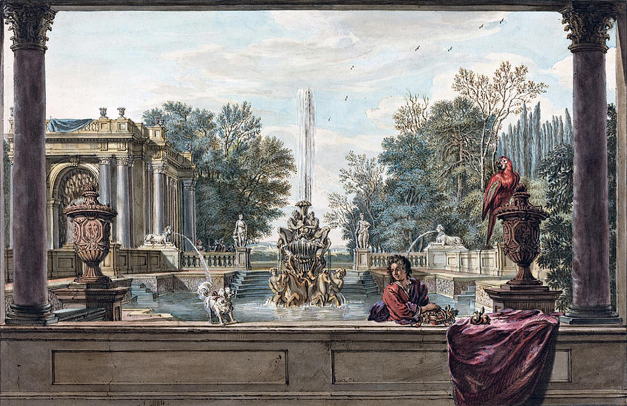 An Italianate Garden with a Parrot, a Poodle, and a Man Painting by Isaac de Moucheron