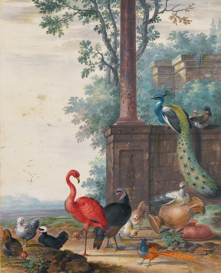 An Italianate Landscape With A Peacock Painting by MotionAge Designs