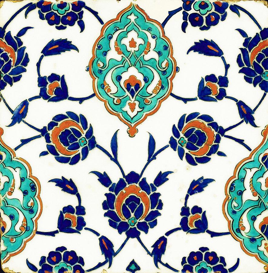An Iznik polychrome tile, Turkey, circa 1575, by Adam Asar, No 23h Painting by Celestial Images