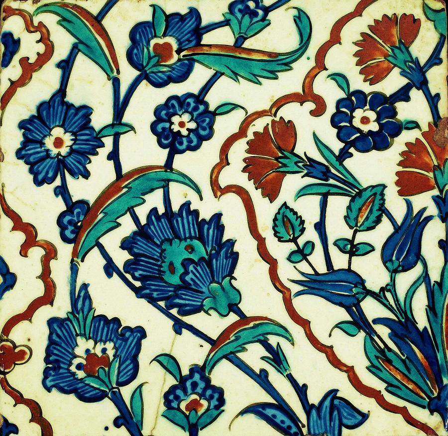 An Iznik Polychrome tile, Turkey, circa 1575, by Adam Asar, No 29f Painting by Celestial Images