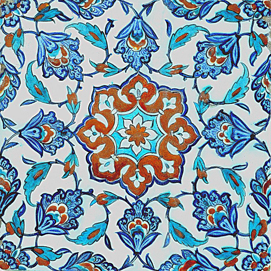 An Iznik Polychrome Tile, Turkey, circa 1580, by Adam Asar, No 18b Painting by Celestial Images