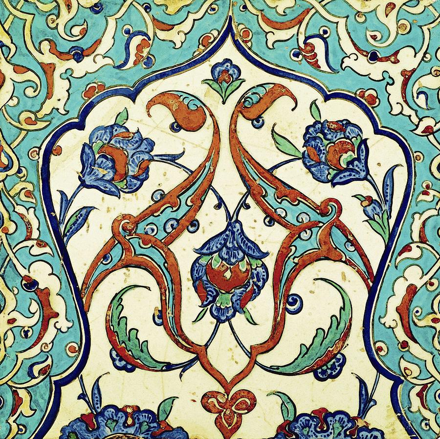 Vintage Painting - An Iznik Polychrome Tile, Turkey, circa 1580, by Adam Asar, No 20k by Celestial Images