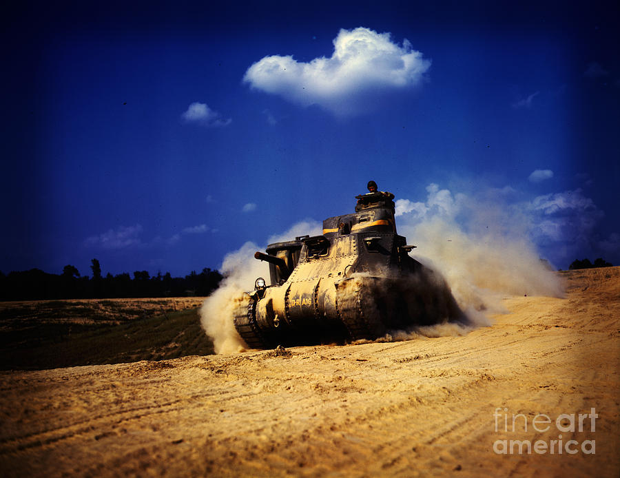 An M-3 tank in action Painting by Celestial Images