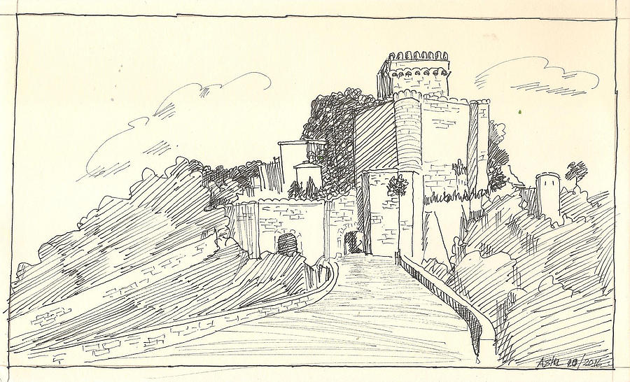 An Old Castle Drawing By Asha Sudhaker Shenoy